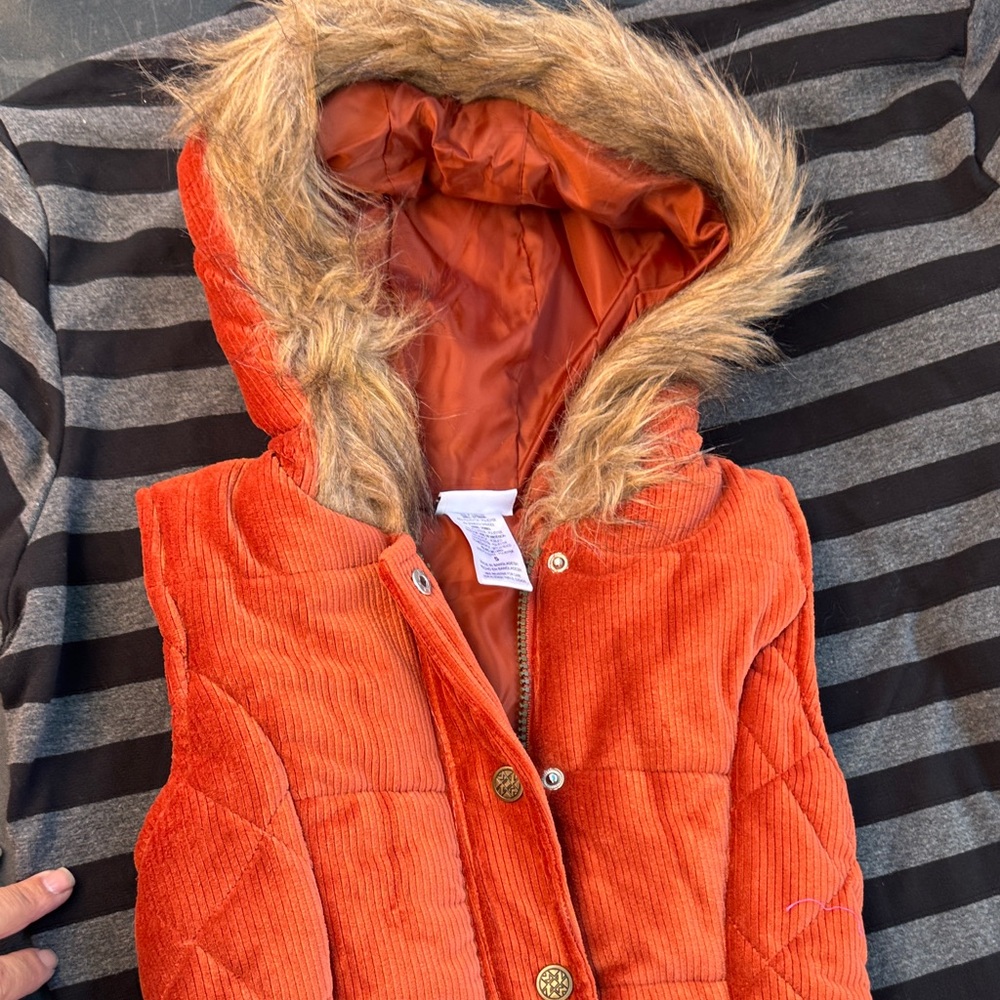 Nicole Miller Orange Corduroy Vest with Faux Fur